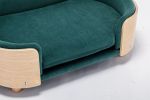 Scandinavian style Elevated Dog Bed Pet Sofa With Solid Wood legs and Bent Wood Back, Velvet Cushion,Mid Size,Dark green