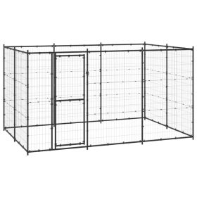 Outdoor Dog Kennel Steel 78.1 ft² (Color: Black)