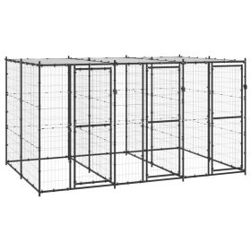 Outdoor Dog Kennel Steel with Roof 78.1 ft² (Color: Black)