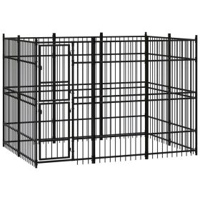 Outdoor Dog Kennel Steel 59.5 ft² (Color: Black)