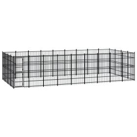 Outdoor Dog Kennel Steel 357.1 ft² (Color: Black)