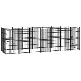 Outdoor Dog Kennel Steel 138.9 ft² (Color: Black)