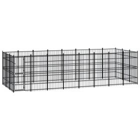 Outdoor Dog Kennel Steel 238.1 ft² (Color: Black)