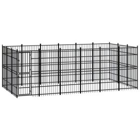 Outdoor Dog Kennel Steel 178.6 ft² (Color: Black)