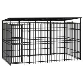 Outdoor Dog Kennel with Roof Steel 79.3 ft² (Color: Black)