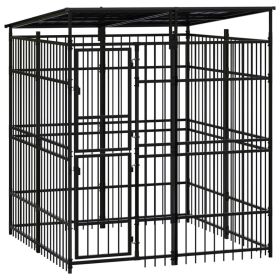 Outdoor Dog Kennel with Roof Steel 39.7 ft² (Color: Black)