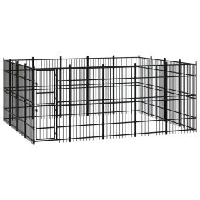 Outdoor Dog Kennel Steel 198.4 ft² (Color: Black)