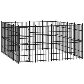 Outdoor Dog Kennel Steel 158.8 ft² (Color: Black)