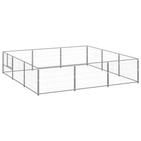 Dog Kennel Silver 96.9 ft² Steel (Color: Silver)