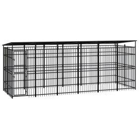 Outdoor Dog Kennel with Roof Steel 119 ft² (Color: Black)