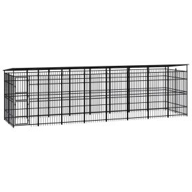 Outdoor Dog Kennel with Roof Steel 158.8 ft² (Color: Black)