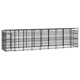 Outdoor Dog Kennel with Roof Steel 178.6 ft² (Color: Black)