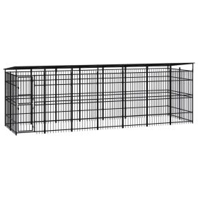 Outdoor Dog Kennel with Roof Steel 138.9 ft² (Color: Black)