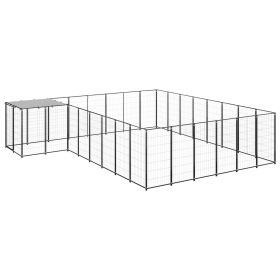 Dog Kennel Black 169.3 ft² Steel (Color: Black)