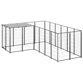 Dog Kennel Black 52.1 ft² Steel (Color: Black)