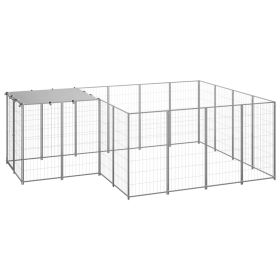 Dog Kennel Silver 65.1 ft² Steel (Color: Silver)