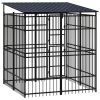 Outdoor Dog Kennel with Roof Steel 39.7 ft²